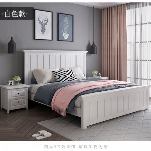 【A.SG】美式床双人床1.8米北欧主卧高箱储物1.5床婚床白色实木现代简约