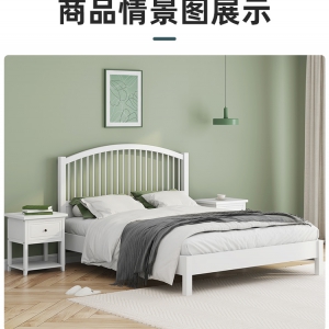 【A.SG】实木床白色床北欧风橡胶木双人床1.8m主卧箱体床美式实木床储物床