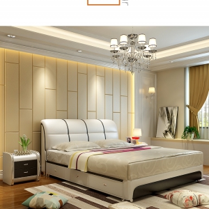【A.SG】真皮床 简约现代1.5米/1.8米双人床卧室软床婚床抽屉气动储物皮床