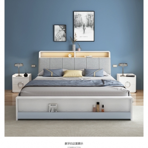 【A.SG】北欧床主卧储物高箱床收纳软包婚床带灯多功能现代简约双人床