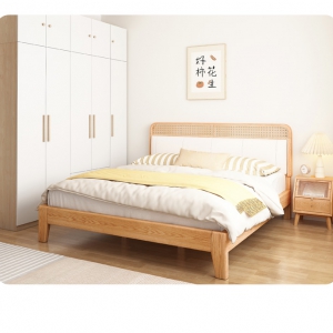 【A.SG】红橡木实木床现代简约小户型双人床软包北欧1.8米主卧室婚床
