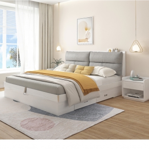 【A.SG】奶油系高箱储物床现代简约主卧靠背可拆洗经济型布艺软包床