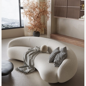 预售-奶油风月亮沙发小户型客厅极简磨砂布