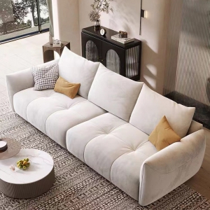 预售-科技布艺沙发意式极简北欧客厅小户型三人直排奶油风猫抓布艺沙发