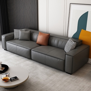 预售-小户型真皮沙发意式极简客厅免洗科技布沙发北欧豆腐块沙发四人位