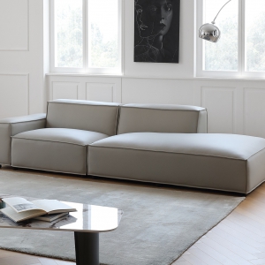 预售-现代简约沙发三人位豆腐块羽绒直排沙发意式极简皮艺方块沙发2.6米