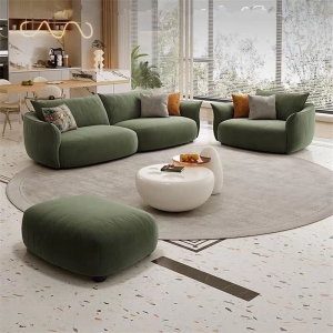 预售-轻奢猫抓布沙发小户型现代简约客厅新款直排侘寂风磨砂布沙发