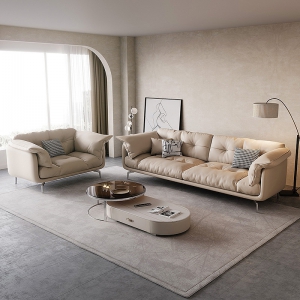 预售-新款意式现代简易奶油风小户型客厅直排羽绒极简约云朵沙发