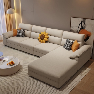 预售-现代北欧免洗科技布艺沙发组合客厅中小户型奶油风软包贵妃沙发