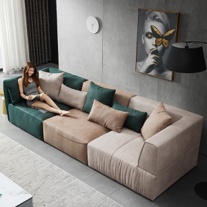 预售-布艺沙发现代简约四人位客厅组合小户型加宽科技布免洗乳胶沙发