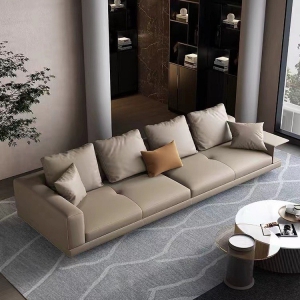 预售-真皮沙发现代简约羽绒沙发轻奢意式客厅头层牛皮小户型直排皮沙发
