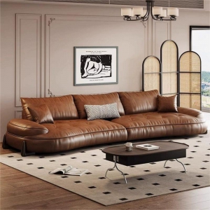 预售-意式极简真皮沙发弧形复古头层牛皮客厅现代简约设计师沙发组合