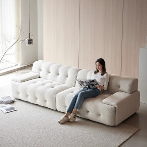 预售-意式极简客厅创意设计师布艺直排罗奇堡沙发奶油风泡泡网红沙发四人位