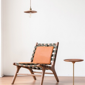 预售-北欧实木真皮沙发椅 设计师单人现代阳台休闲客厅懒人躺椅
