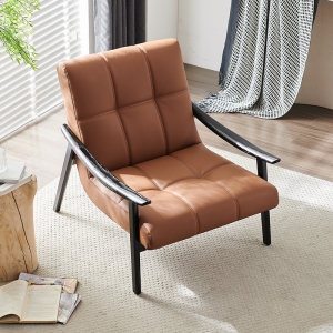 预售-意式极简设计师单椅芬恩白蜡木客厅阳台真皮单人沙发休闲椅