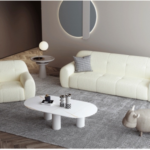 预售-北欧创意轻奢布艺设计师羊羔绒绒布沙发茶几组合现代简约