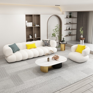 预售-新款北欧羊羔绒沙发家用客厅波浪形沙发椅